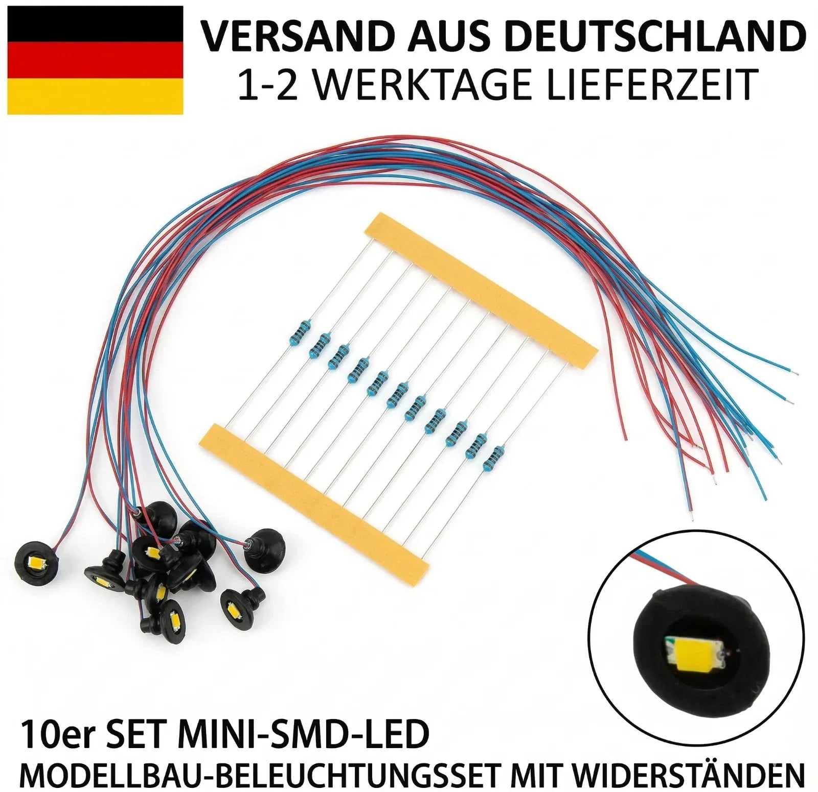 Zehn warmweiße LED-Wandlampen für H0- und OO-Modellgebäude