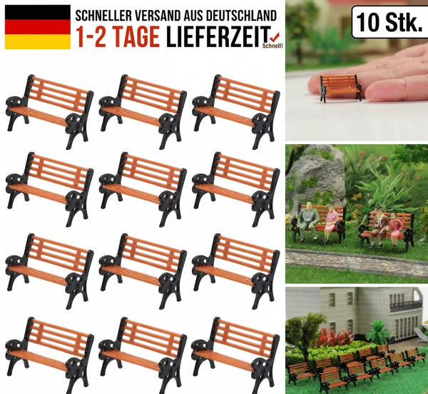10 Parkbänke für H0/TT-Dioramen, handbemalt