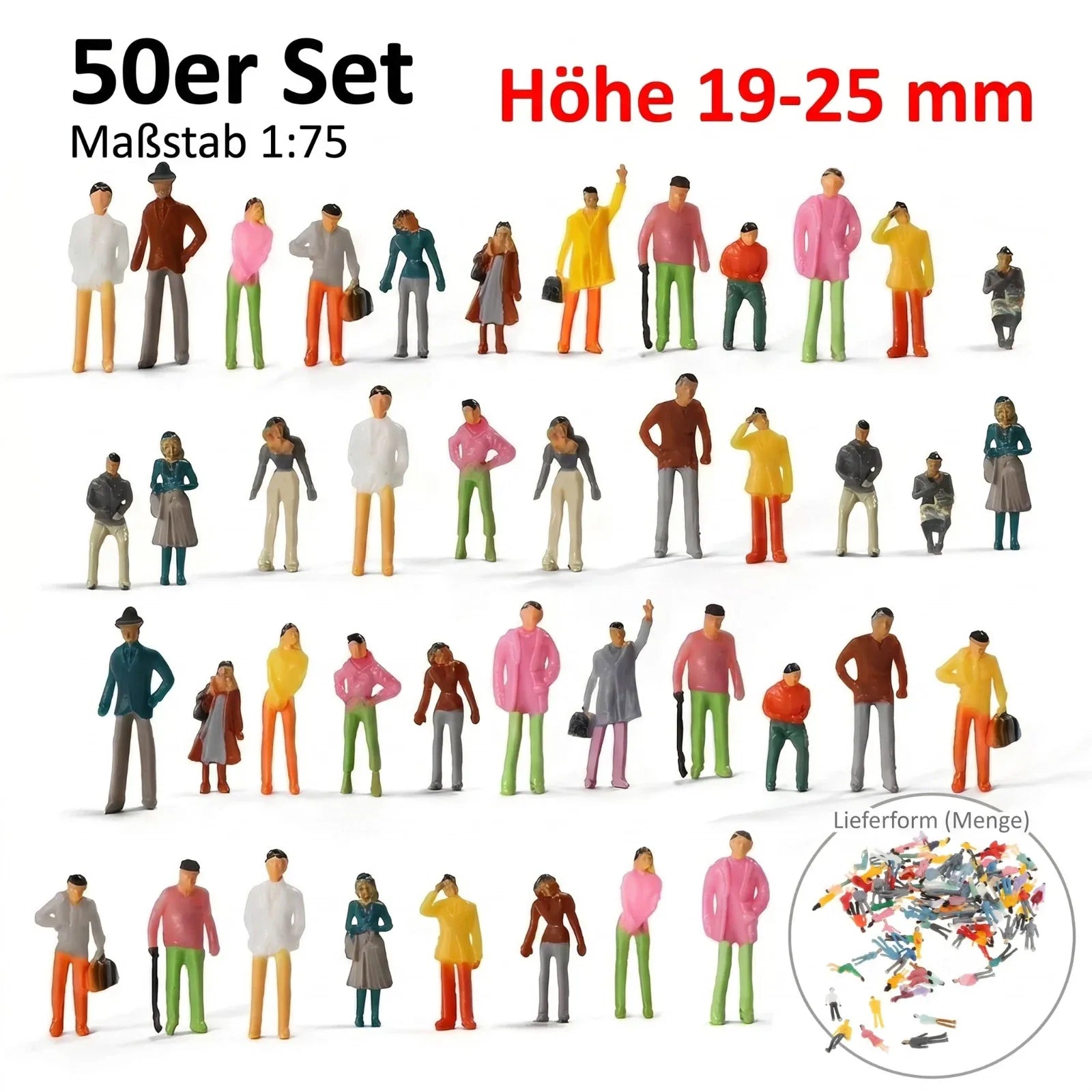 50 gemischte handbemalte Modellfiguren im Maßstab H0 1 zu 87