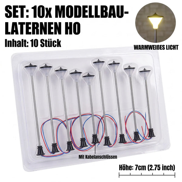 10 LED-Straßenlaternen H0 1:87 warmweiß, 3 V